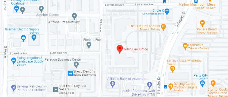 Map Showing The Location Of Tobin Law Office In Mesa